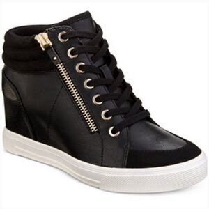 Aldo Black Wedge Sneakers with Gold Accents